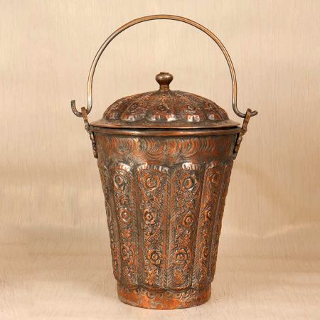 Engraved Beautiful Copper Bucket with Lid for Vintage Collection