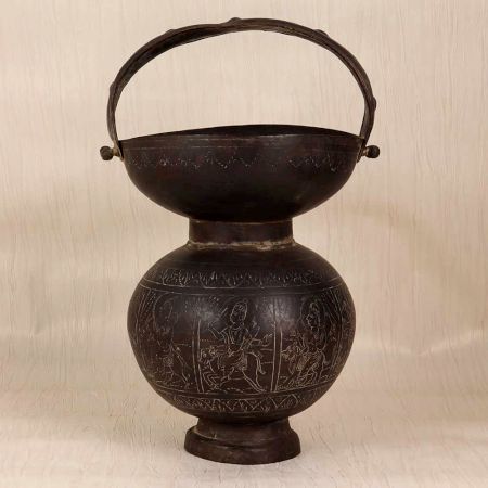 Engraved Vintage Finish Brass Kamandal for Home Decor