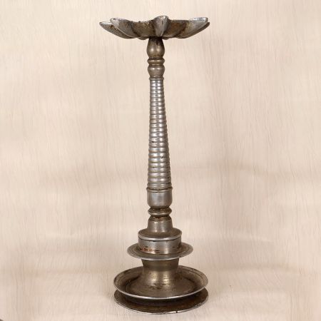 Handmade Nickel Plated Brass Oil Lamp with 7 Jyots for Prayer Room