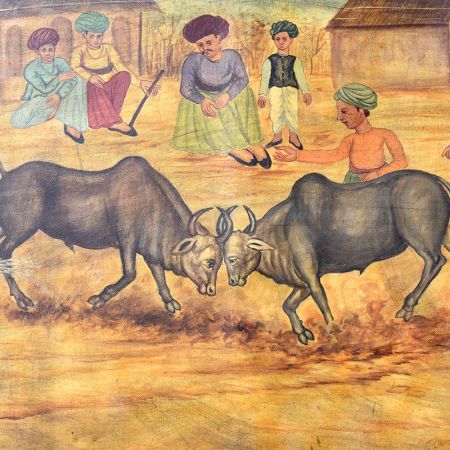 Two Bulls Fighting Stunning Canvas Painting for Hanging