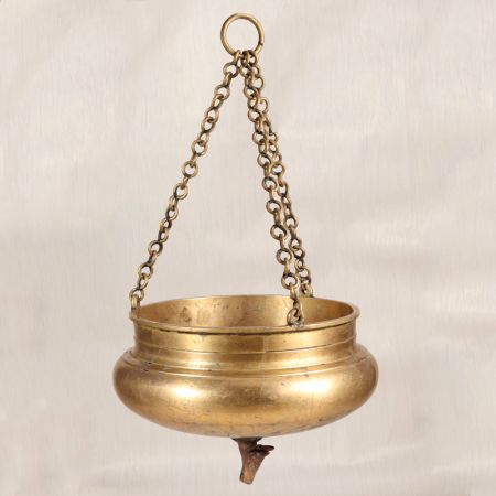 Handmade Finest Brass Hanging Pot with Chain in Brown Finish