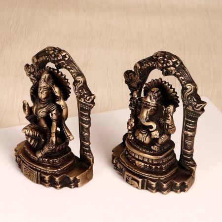 Handmade Finest Brass Statue of Lord Ganesha and Goddess Lakshmi