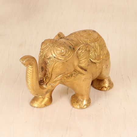 Handcrafted Engraved Brass Elephant Statue for Vintage Collection