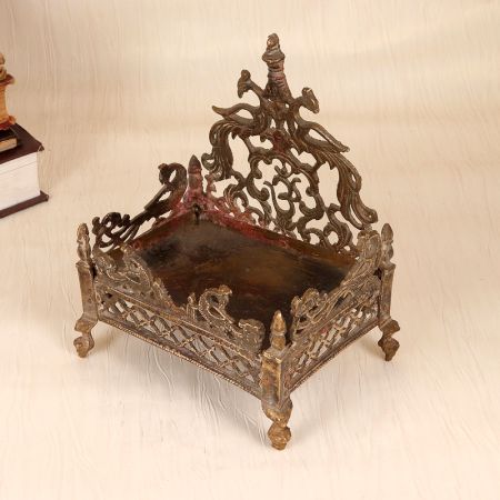 Handcrafted Finest Brass Lord Krishna Bed with Peacock Carving
