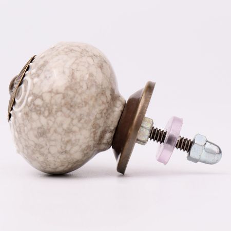 White Round Crackle Cream Dresser Knob