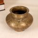 Engraved Gujarati Brass Holy Water Pot in Brown Finish for Decor