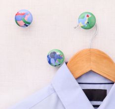 Multicolor Ceramic Flat Animal Design Wall Hooks-3 Pieces