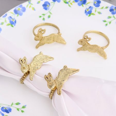 Premium Brass Rabbit Napkin Ring in Set of 4