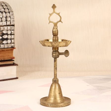 Height Adjustable Brass Oil Lamp in South Indian Art
