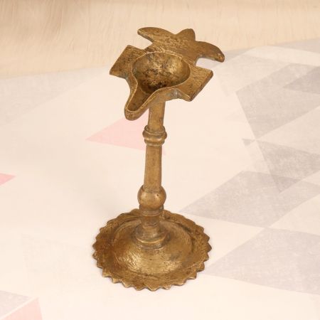 Vintage South Indian Brass Oil Lamp in Traditional Design