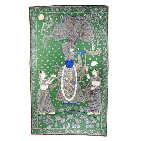 Beautiful Lord Krishna Cloth Pichwai Painting for Prayer Room