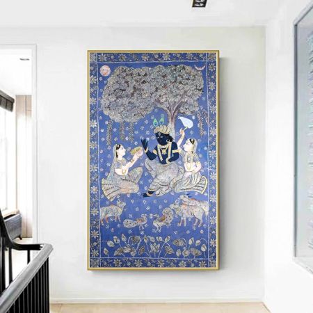 Pichwai Art Lord Krishna Golconda Art Painting for Home Decor Wall Art