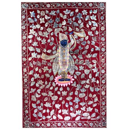 Multi-Colour Lord Krishna Cloth Pichwai Painting for Prayer Room