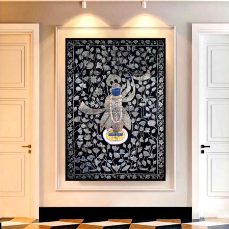 Lord Shrinathji Cloth Pichwai Painting in Golconda Art for Home Decoration