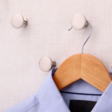 Round Solid Brass Wall Hooks In Silver Color -3 Pieces