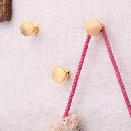 Gold Round Shape Brass Modern Wall Hooks-3 Pieces