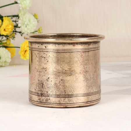Plain Brown Handmade Brass Panchpatra Pot for Prayer Room