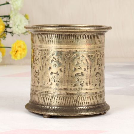 Beautifully Handcrafted Brass Panchpatra Pot with Engraving