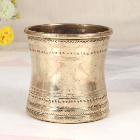 Plain Elegant Brown Brass Panchpatra Pot for Vintage Collection