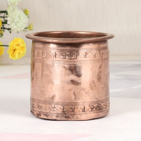 Engraved Beautiful Finest Copper Panchpatra Pot for Hindu Rituals
