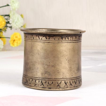 Plain Elegant Brown Brass Panchpatra Pot for Rituals