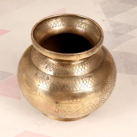 Engraved South Indian Art Brass Holy Water Pot for Rituals