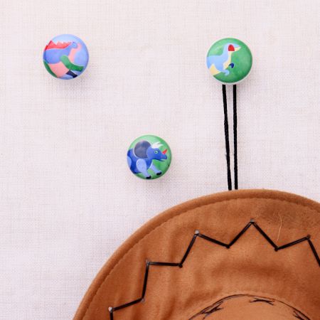 Multicolor Ceramic Flat Animal Design Wall Hooks-3 Pieces