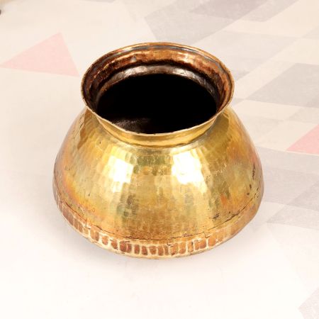Vintage Himalayan Art Brass Water Pot with Hammering Work
