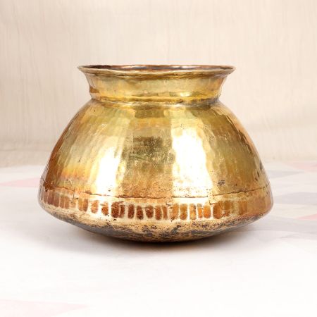 Vintage Himalayan Art Brass Water Pot with Hammering Work