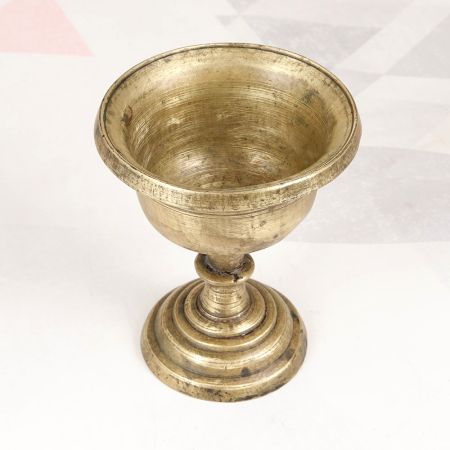 Vintage South Indian Brass Holy Water Cup in Plain Brown Finish
