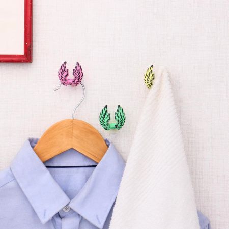Multicolor Angel Wings Iron Wall Hooks-3 Pieces
