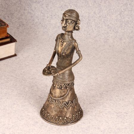 Indian Handmade Brass Standing Tribal Lady for Decoration