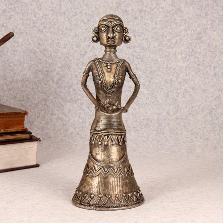Indian Handmade Brass Standing Tribal Lady for Decoration