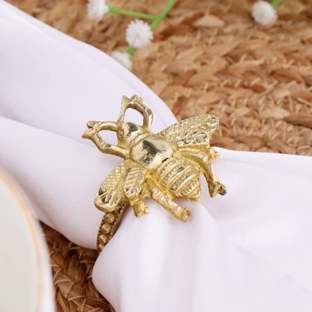 High-Quality Handcrafted Brass Bee Napkin Ring in Set of 4