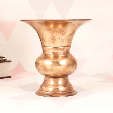 Handcrafted South Indian Brass Flower Pot in Plain Brown Finish