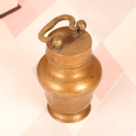 Handmade South Indian Brass Holy Water Pot with Lid