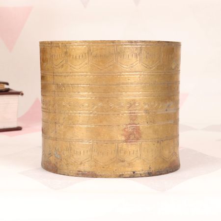 Handcrafted Engraved Brass Measurement Pot in Vintage Finish