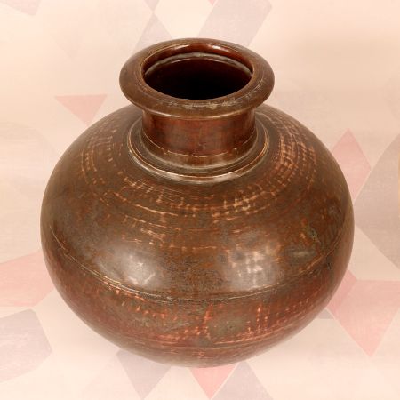 Handmade Vintage Brass Copper Holy Pot in Plain Brown Finish