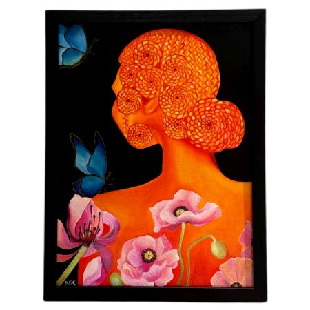 Woman Oil Canvas Painting with Braid Pattern By Natasha Harshit Guliani 40 x 30 cm