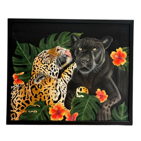 Two Jaguar Oil Canvas Painting By Natasha Harshit Guliani 60 x 50 cm