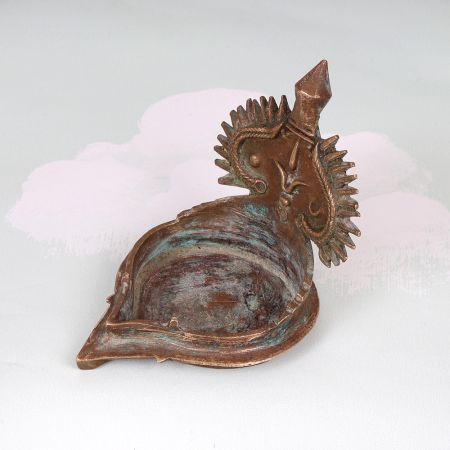 Vintage Finish Handcrafted Brass Gaja Lakshmi Oil Lamp for Decor