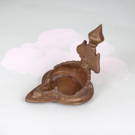 Vintage Handmade Brass Gajlaxmi Oil Lamp for Hindu Rituals