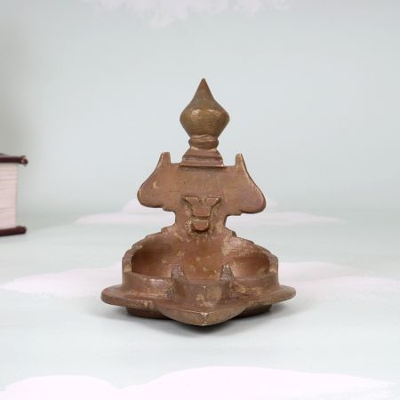 Vintage Handmade Brass Gajlaxmi Oil Lamp for Hindu Rituals