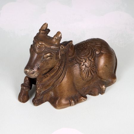 Traditional Brass Holy Nandi Statue in Sitting Position