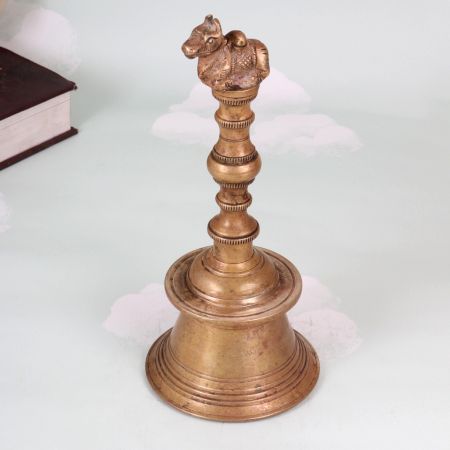 Vintage Handmade Brass Nandi Temple Bell for Prayer Room