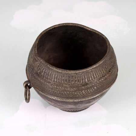 Decorative Vintage Brass Rice Measuring Bowl in Odisha Art