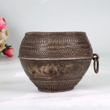Decorative Vintage Brass Rice Measuring Bowl in Odisha Art
