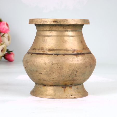 South Indian Plain Brown Brass Holy Water Pot for Indoor Decor