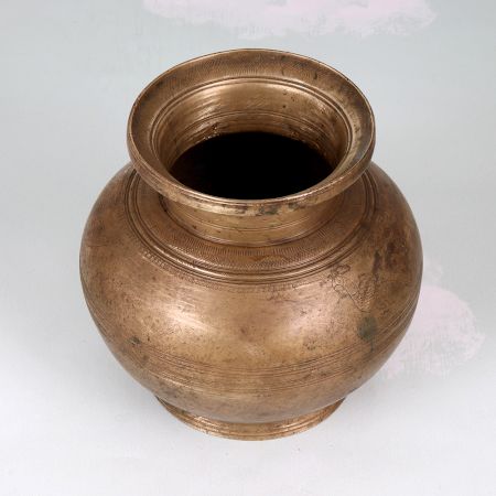 Handmade South Indian Brass Holy Water Pot with Carving