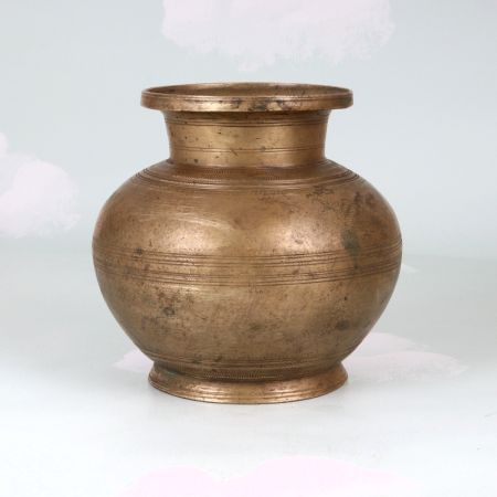 Handmade South Indian Brass Holy Water Pot with Carving